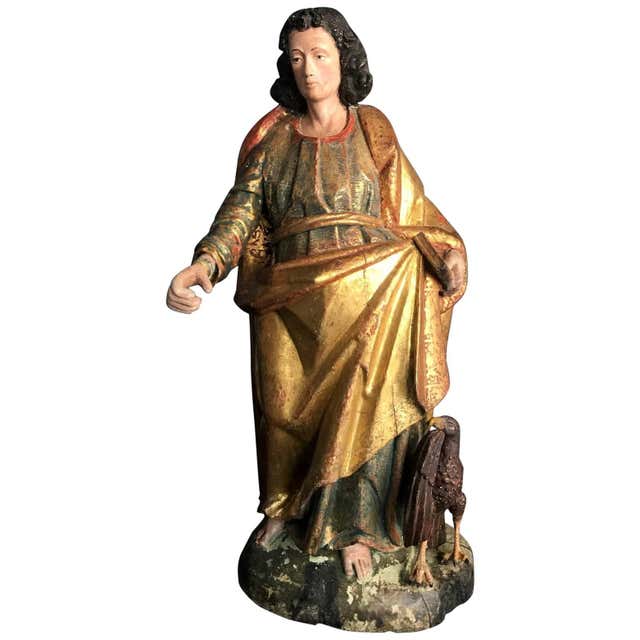 Italian Carved Wood and Polychrome Gilding Santos Figure H 29
