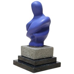 Royal Blue Figurative Sculpture on Stone and Marble Base