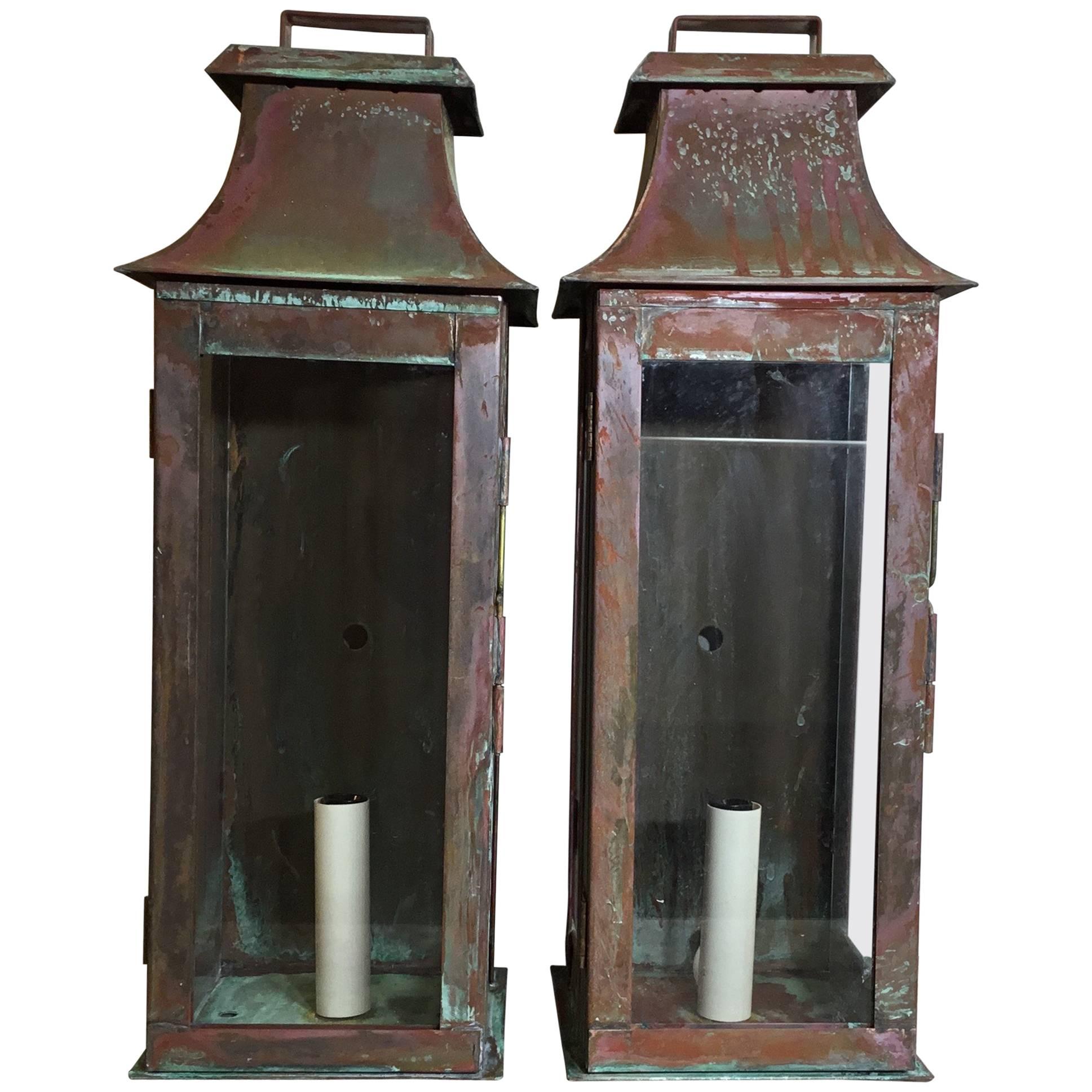 Pair of Architectural Wall Hanging Copper Lantern