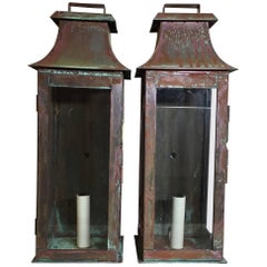 Pair of Architectural Wall Hanging Copper Lantern