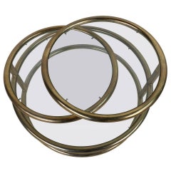 Midcentury Circular Brass Coffee Table with Pivot Top
