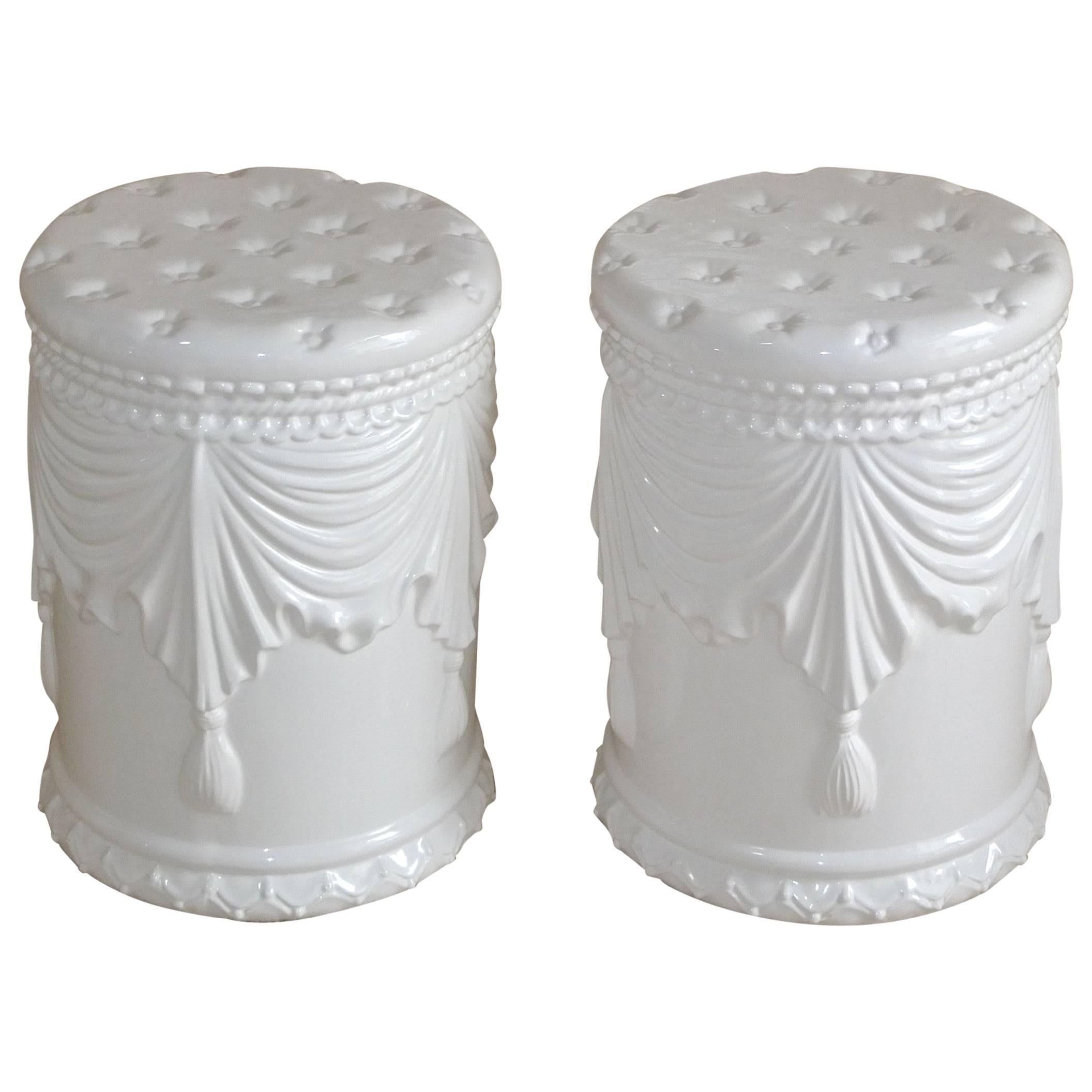 Pair of White Ceramic Garden Stools