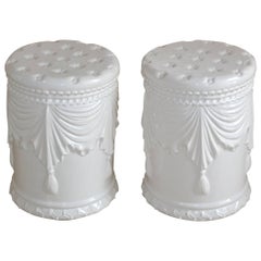 Pair of White Ceramic Garden Stools 7