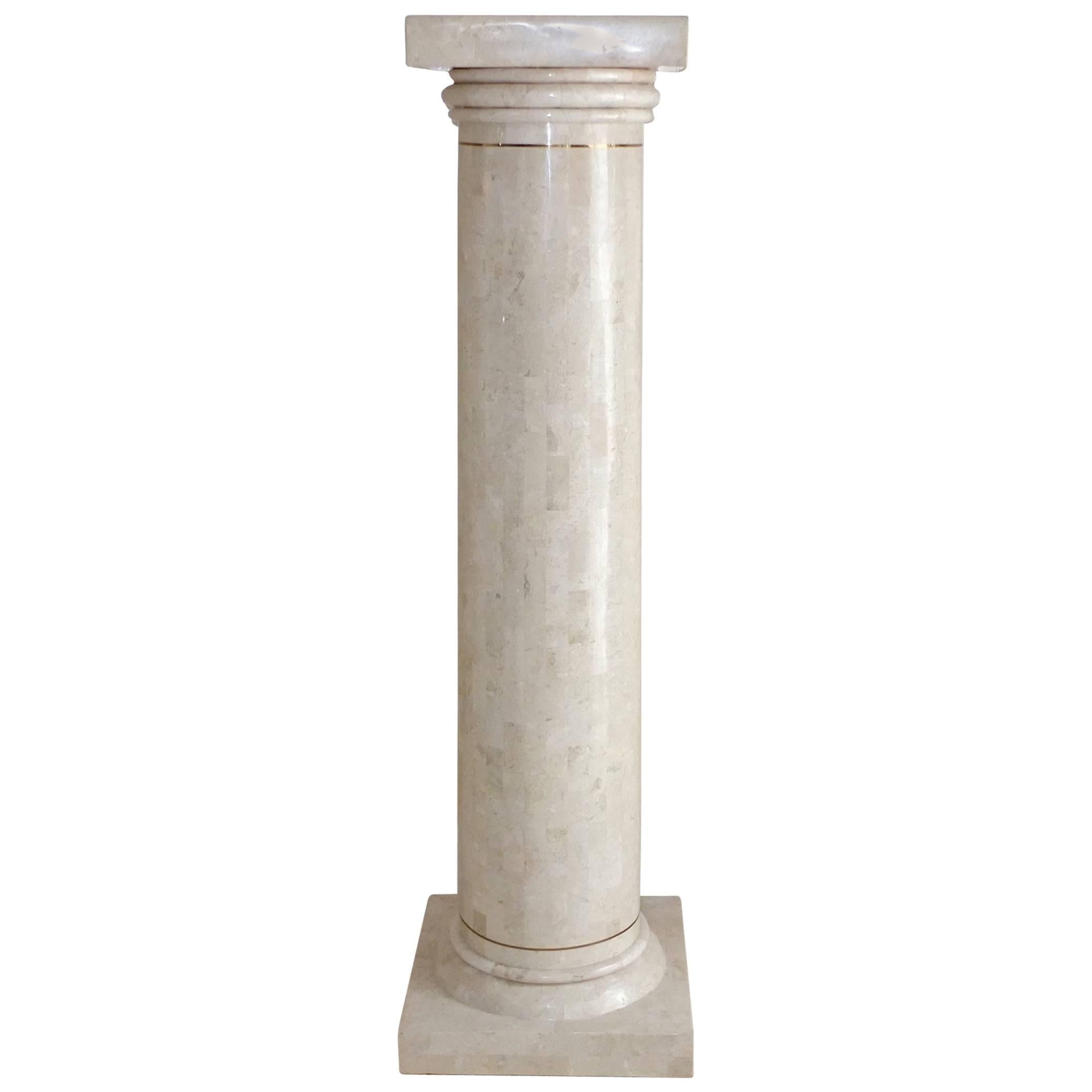 Tessellated Stone and Brass Pedestal Column by Maitland Smith