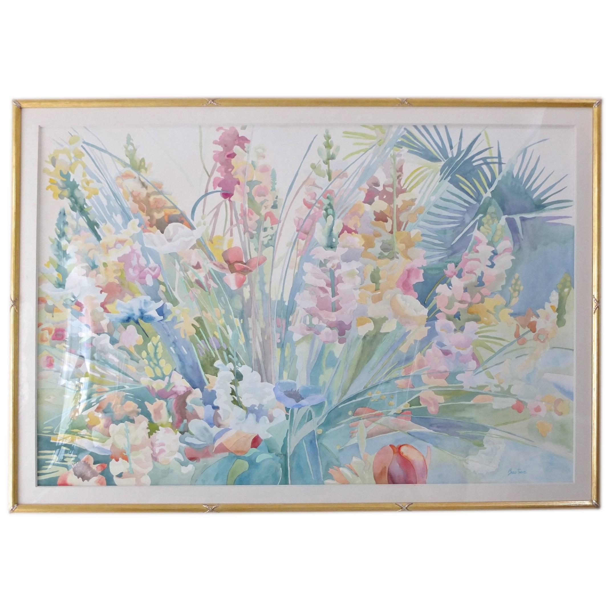 Large-Scale Watercolor "Spring Blossoms" by Linda Bastian For Sale