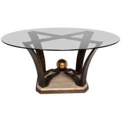 Mexican Modernist Oval Dinning Table Base Bronze and Travertine
