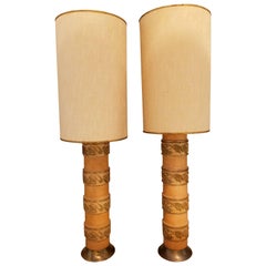 Vintage Wallpaper Roller Table Lamps 1950's