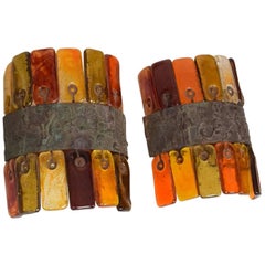 Pair of Wall Sconces by Feders, Colored Handblown Glass Tiles Mexican Modernism