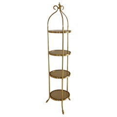 Retro La Barge Brass and Smoked Glass Slim Round Tower Etagere