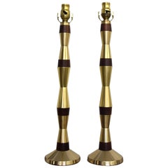 Mid-Century Modern Table Lamps in Brass and Walnut Wood 5