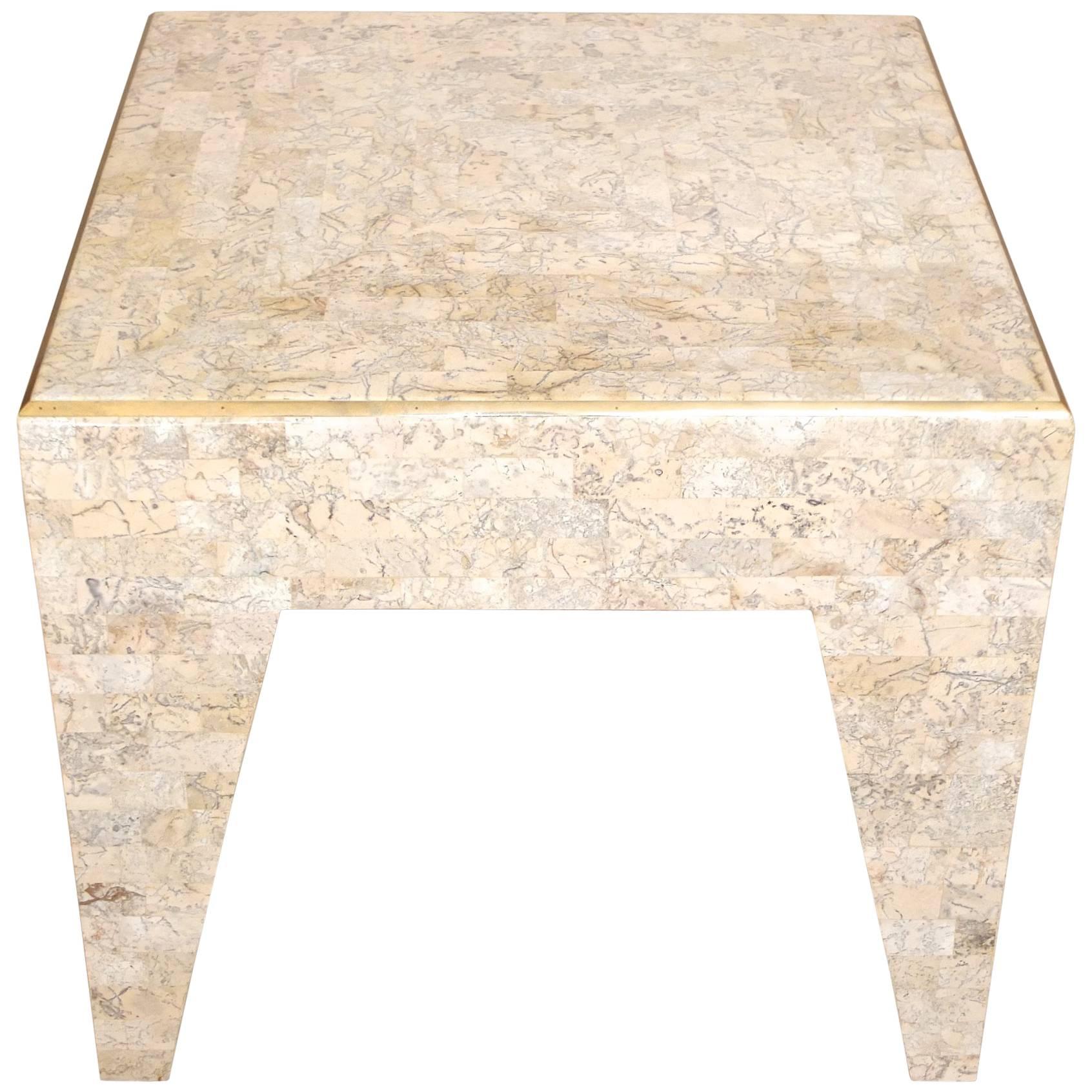 Tessellated Stone and Brass Square Occasional Table by Maitland Smith