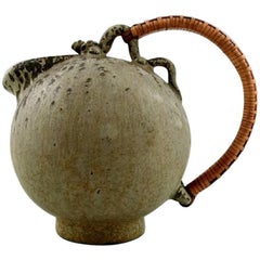 Arne Bang Art Pottery Pitcher with Wicker Handle, Model Number 151