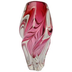 Pink and Clear Art Glass by Josef Hospodka, Chribska Glassworks, Czech