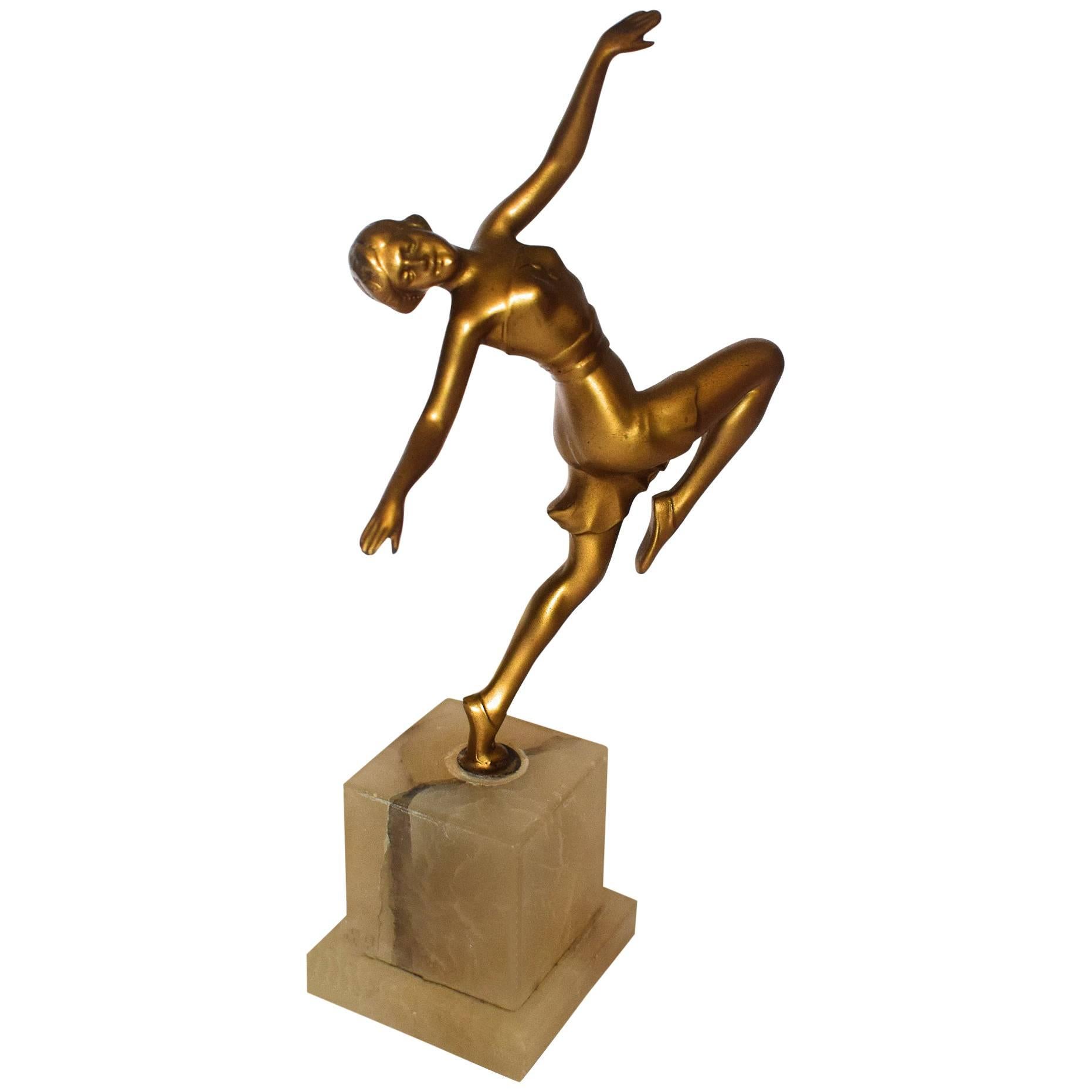 Art-Déco-Figuren Tänzerin aus Zinn, 1930er Jahre 