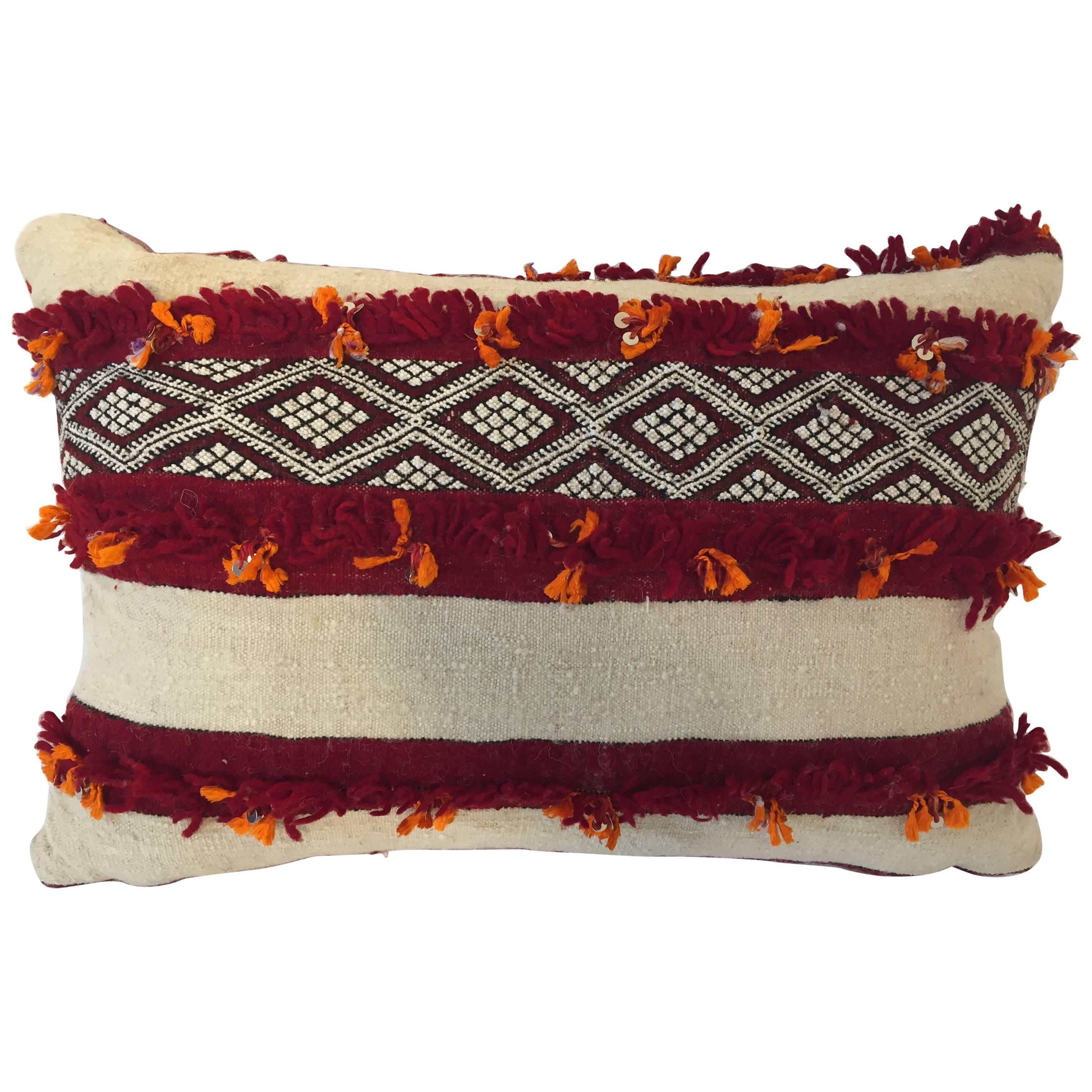 Moroccan Berber Pillow with Tribal Designs Red and Ivory Color