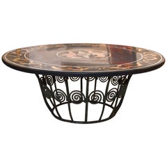 19th Century Pietra Dura Top Coffee Table with Iron Base