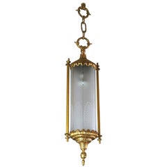 French Vintage Gilt Bronze and Etched Glass Cylinder Lantern Pendant, circa 1940 5