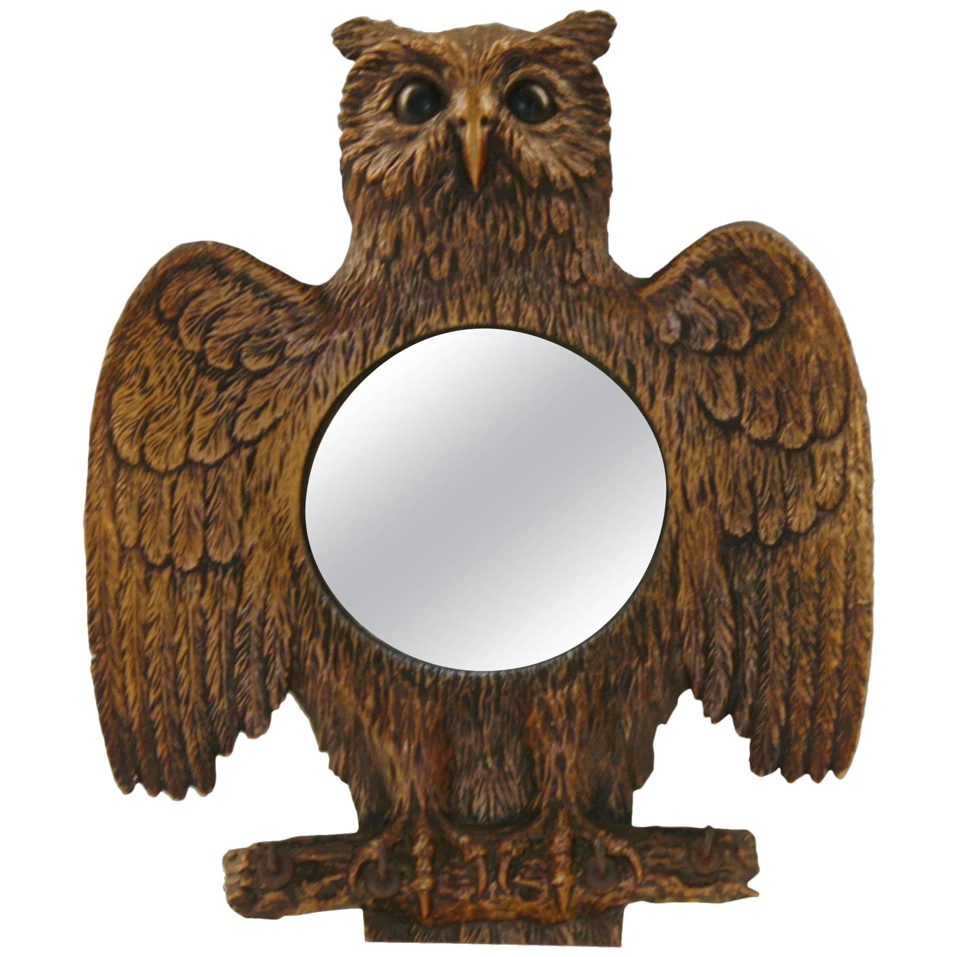 Gilded Owl Mirror with Convex Glass Made in France, 1960s For Sale