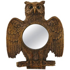 Vintage Gilded Owl Mirror with Convex Glass Made in France, 1960s