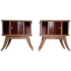 Pair of Art Deco Canadian Maple Eye on Birch Side Table Nightstands