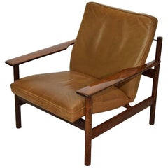 Sven Ivar Dysthe Solid Rosewood and Leather Easy Chair for Dokka Mobler