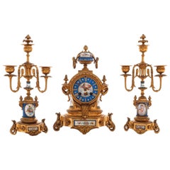 19th Century Ormolu and Sevres Porcelain Clock Set