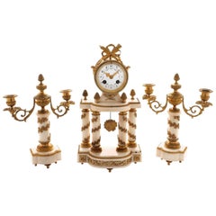 Early 20th Century White Marble and Ormolu Clock Garniture