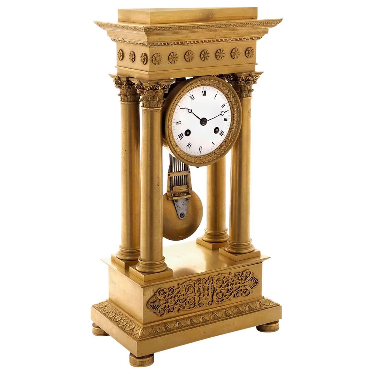 First Empire Gilt Bronze Portico Clock For Sale