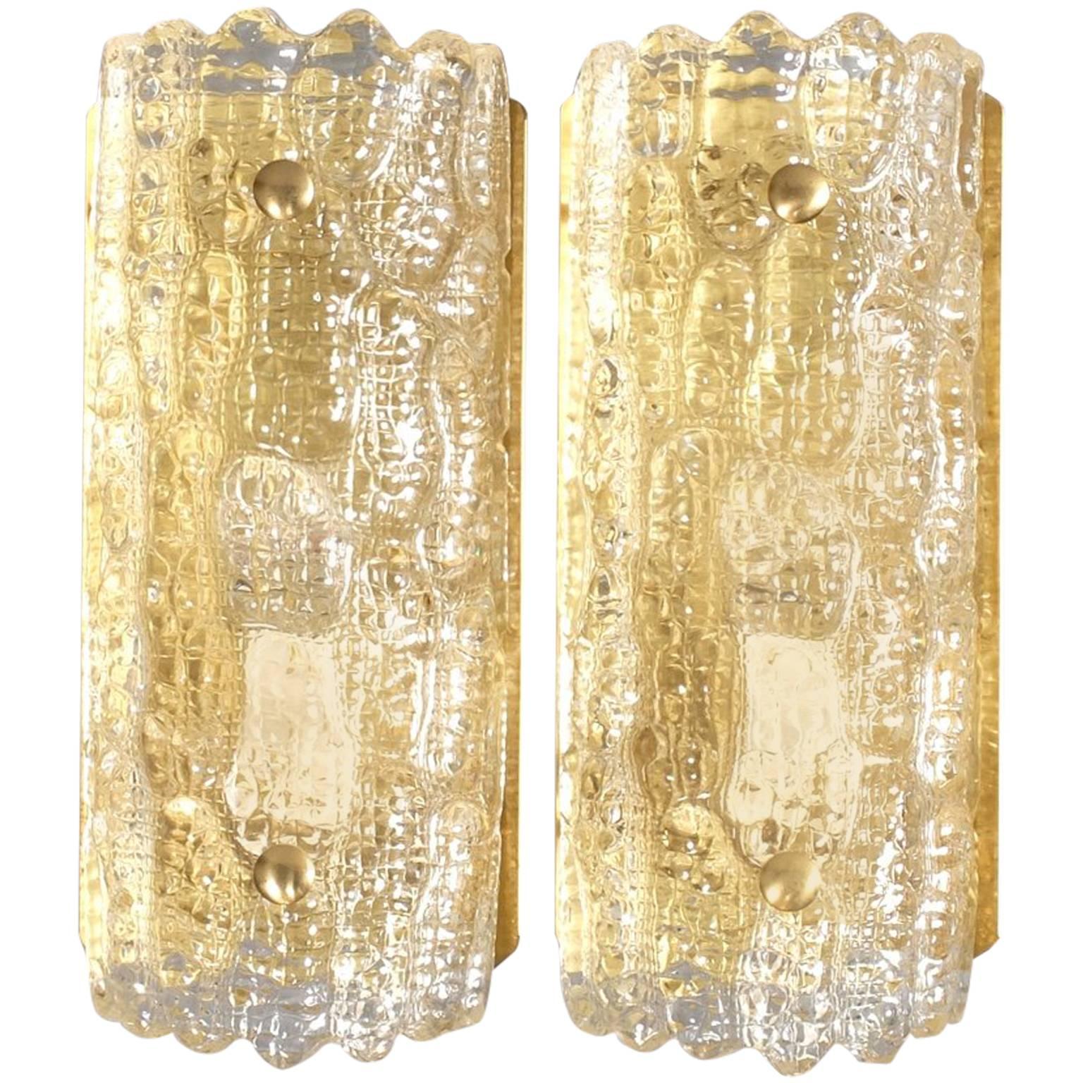 1960s Wall Sconces, Designed by Carl Fagerlund, Swedish Orrefors Glass, Lyfa