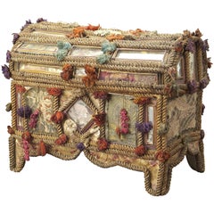 Antique Sewing Box in Polychromed Plaited Straw, Provence, France, 19th Century