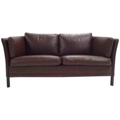 Danish Brown Leather Two-Seat Sofa, Midcentury, 1960s