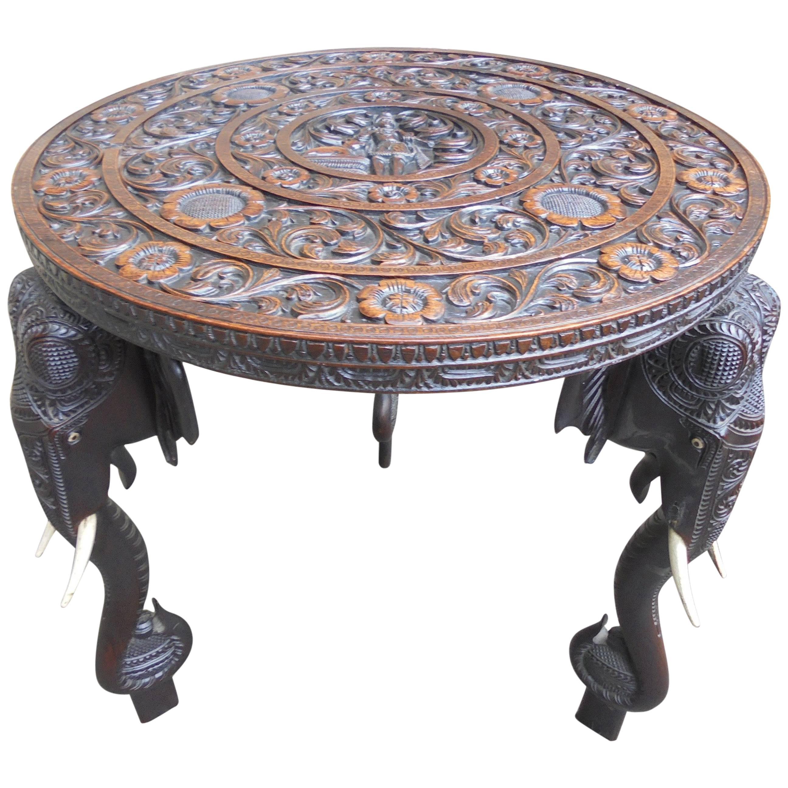 Antique Carved Anglo-Indian Teak Elephant Table For Sale