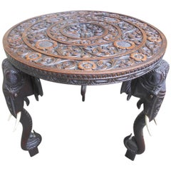 Antique Carved Anglo-Indian Teak Elephant Table