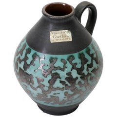 Petite Vintage Mid-Century Graphite and Green Glazed Vase by Carstens, 1950s 3
