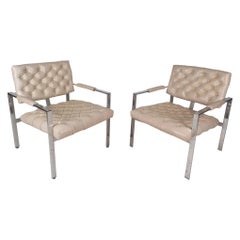 Mid-Century Modern Vinyl Tufted Lounge Chairs by Milo Baughman for Thayer Coggin