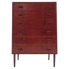 Danish Teak Tallboy Chest of Drawers Recessed Handles Midcentury, 1960s