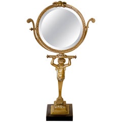 Late 19th Century French Bronze Vanity Tilt Mirror with Beveled Glass