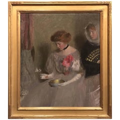 Louise Williams Jackson Oil Painting Portrait of Two Figures with Bowl and Fan