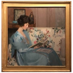 Louise Williams Jackson Oil Painting Portrait of Woman Reading a Book on a Sofa