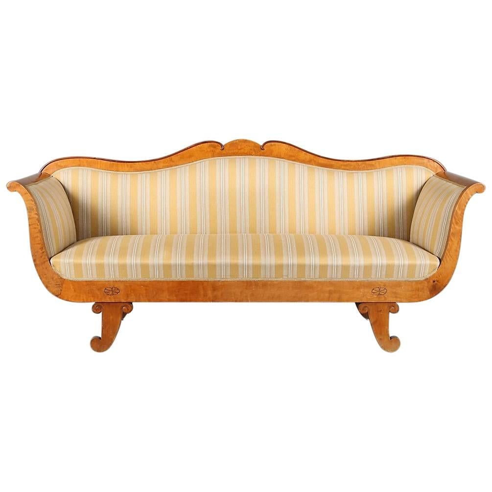 19th Century Swedish Biedermeier Golden Birch Sofa French Polish Finish