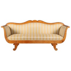 19th Century Swedish Biedermeier Golden Birch Sofa French Polish Finish