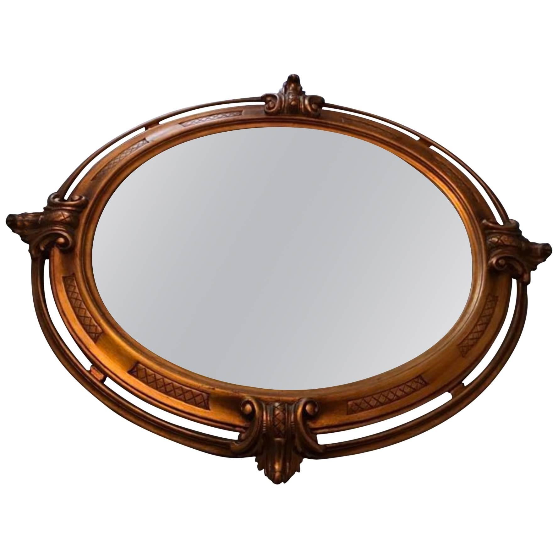 Beautiful Gold-Colored Oval Wood Mirror, Italy For Sale