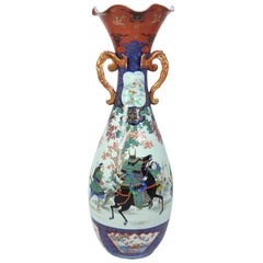 Large 19th Century Japanese Twin Handled Vase with Painted Enamels