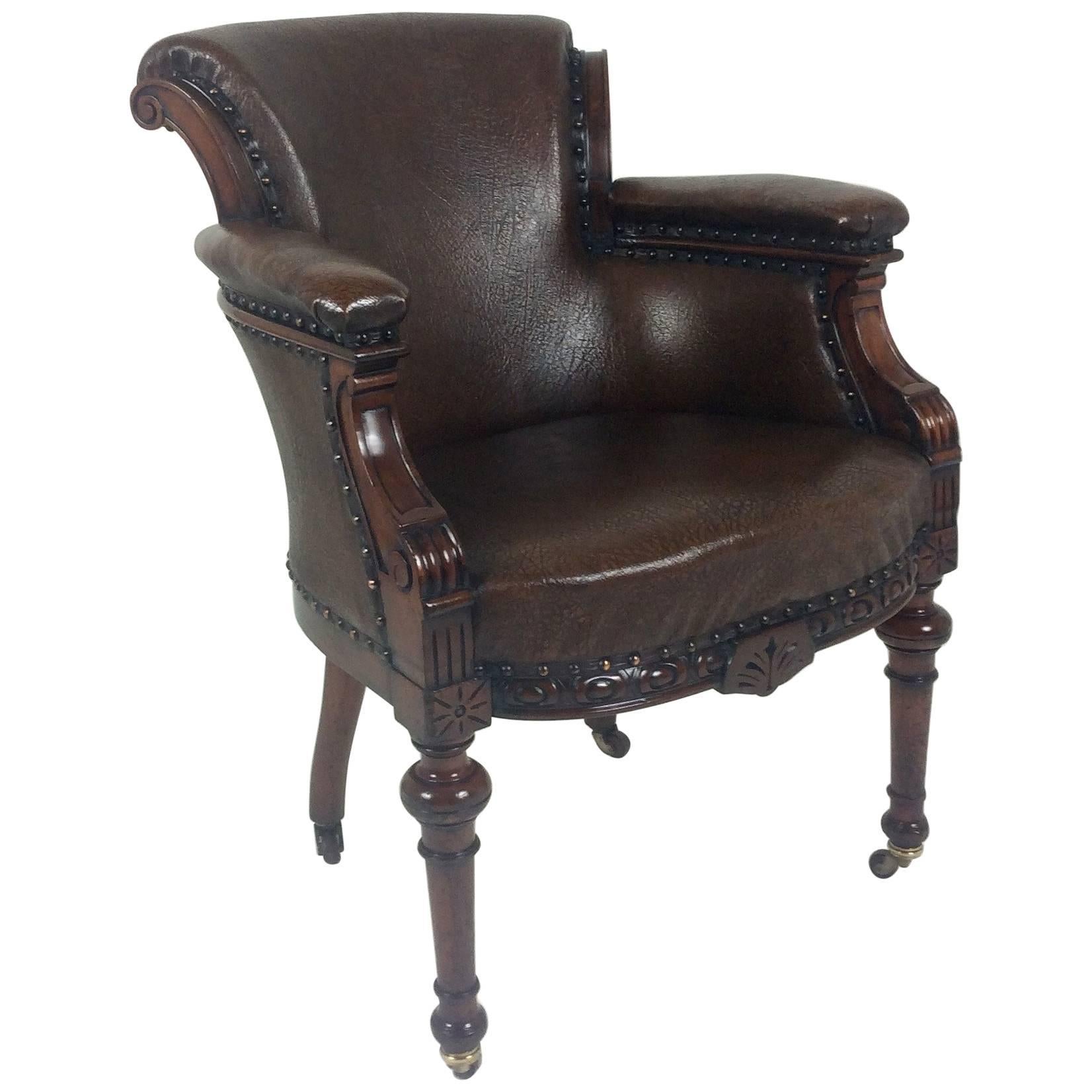 Victorian Carved Mahogany Leather Desk Chair