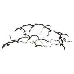 Mid-Century Modern C. Jere Style Black Metal Birds in Flight Wall Art