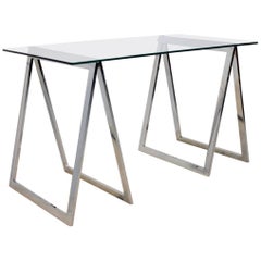 One of a Kind Chrome Trestle Leg Side Table