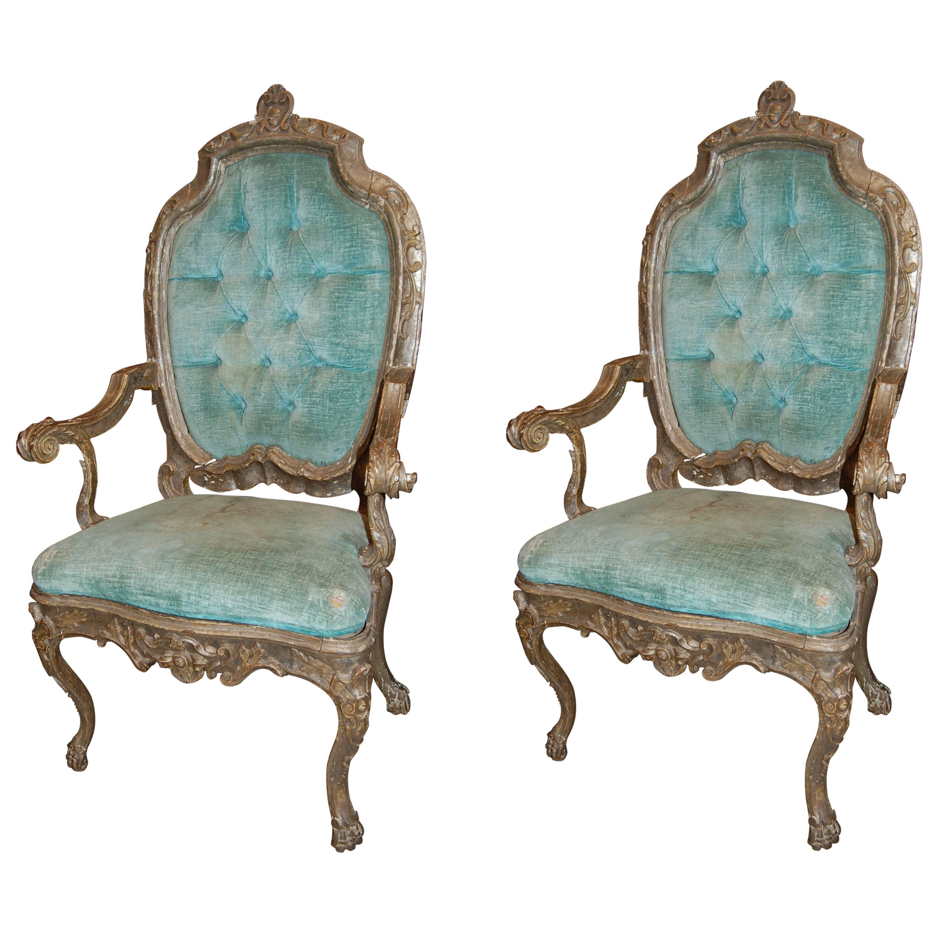 Pair of 19th Century Venetian Silver Gilded Armchairs