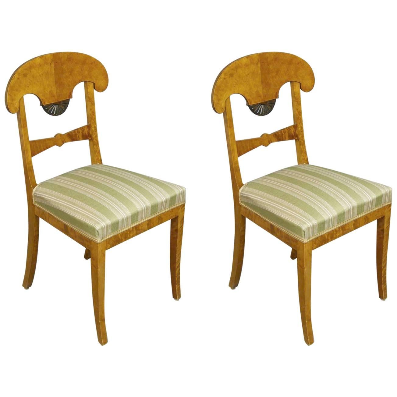  Antique  Biedermeier Empire Swedish Dining Chairs Fan Motif Ormolu Style Pair
