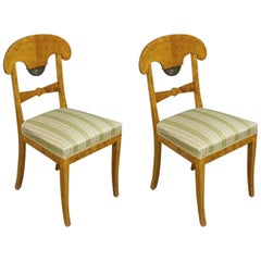 Antique  Biedermeier Empire Swedish Dining Chairs Fan Motif Ormolu Style Pair