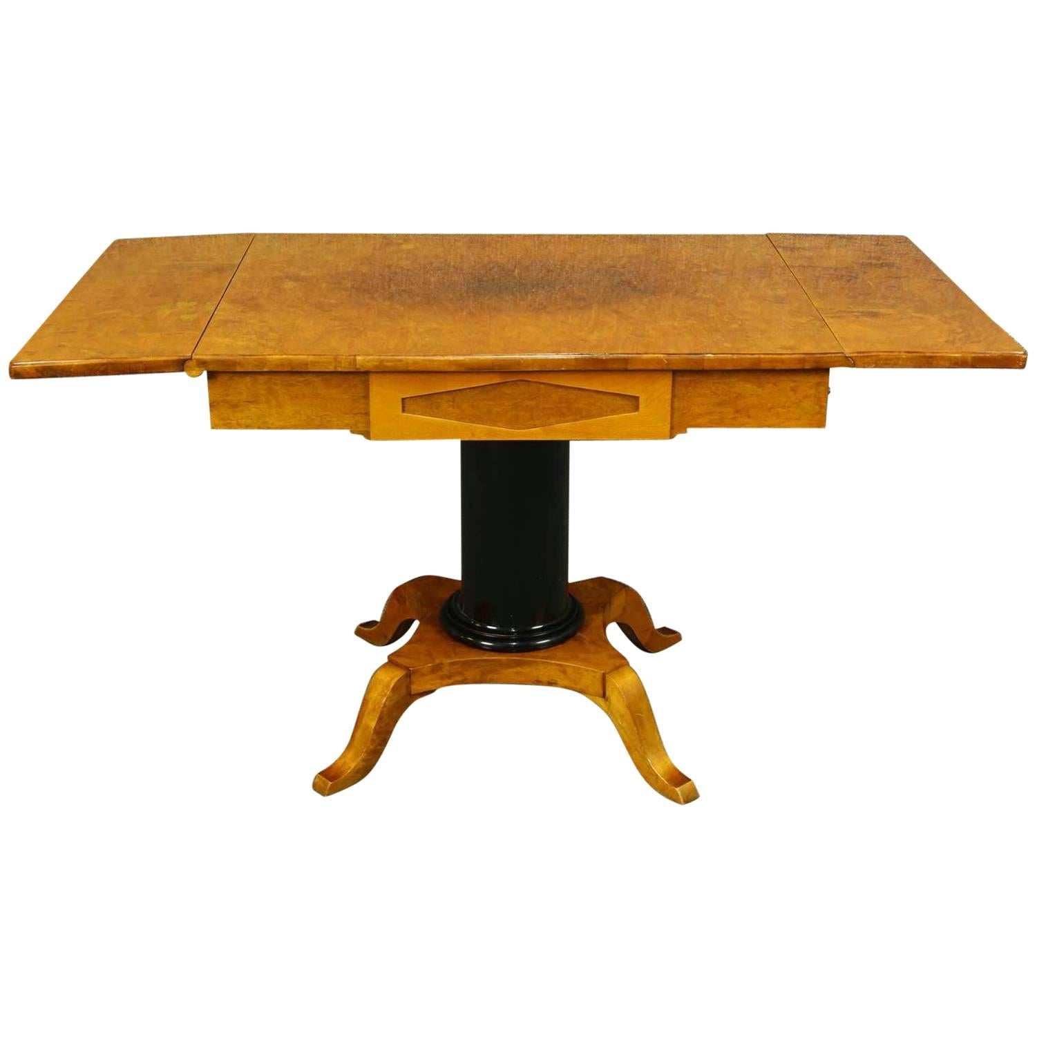 Biedermeier Empire Swedish Pedestal Dropleaf Table Golden Birch Ormolu Style